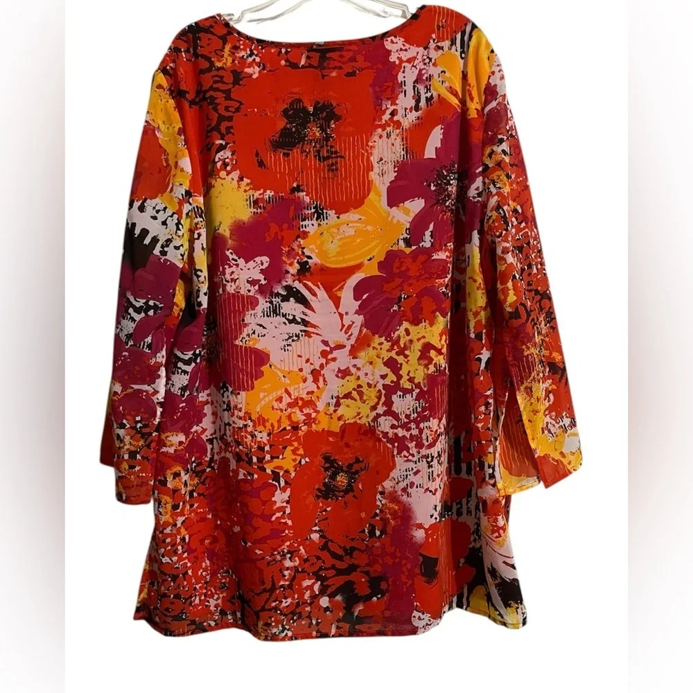 Multiples Women’s XL Modern Art To Wear Tunic Top Blouse Multi Color Flowery - Picture 5 of 6